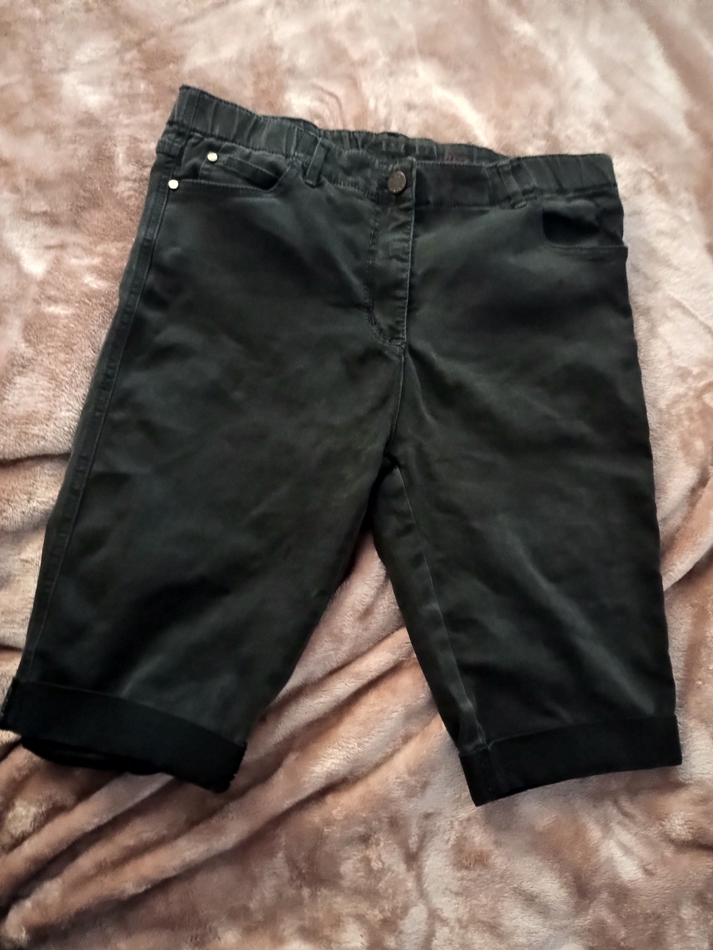 Black Stretch Jean Shorts with Rolled Cuff